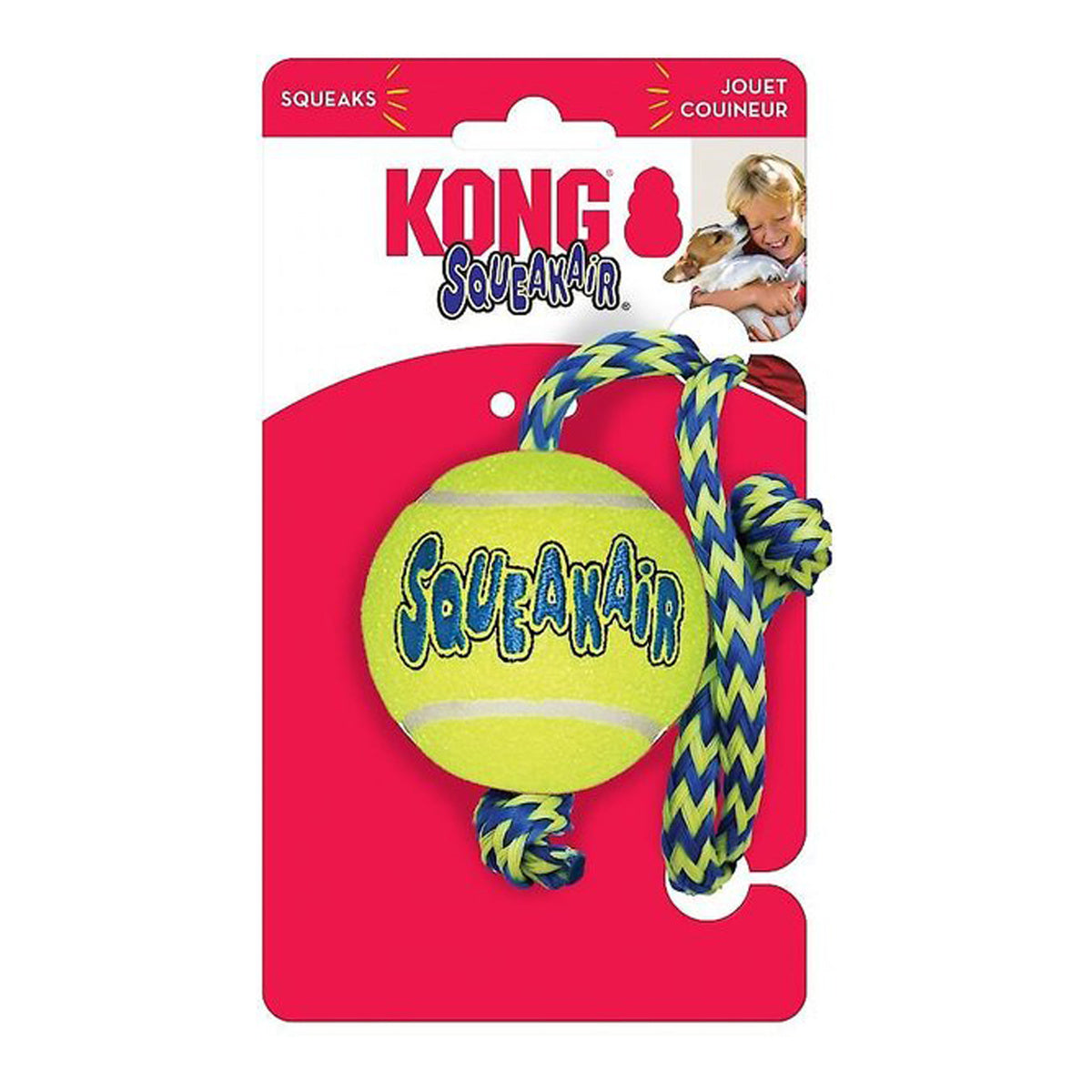Kong Airdog Squeaker Ball with Rope (Medium)