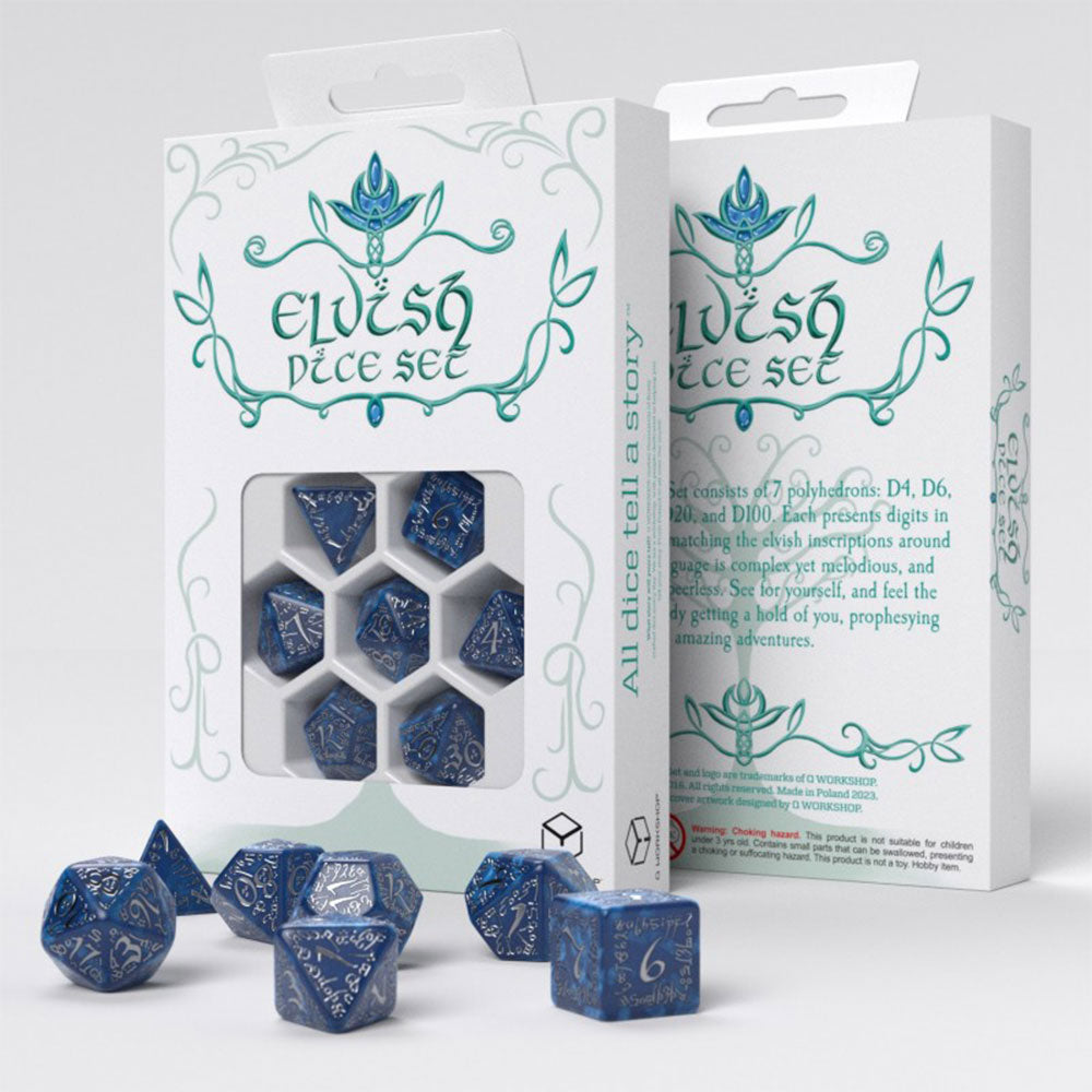 Q Workshop Elvish Dice Set 7pcs (Cobalt/Silver)