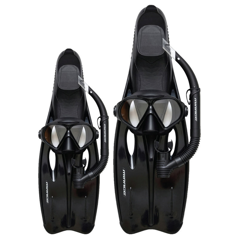 Challenger Adult Silicone Mask, Snorkel & Fin Set (Black)