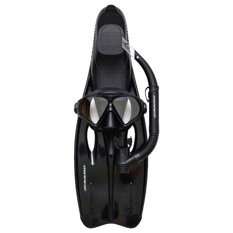 Challenger Adult Silicone Mask, Snorkel & Fin Set (Black)