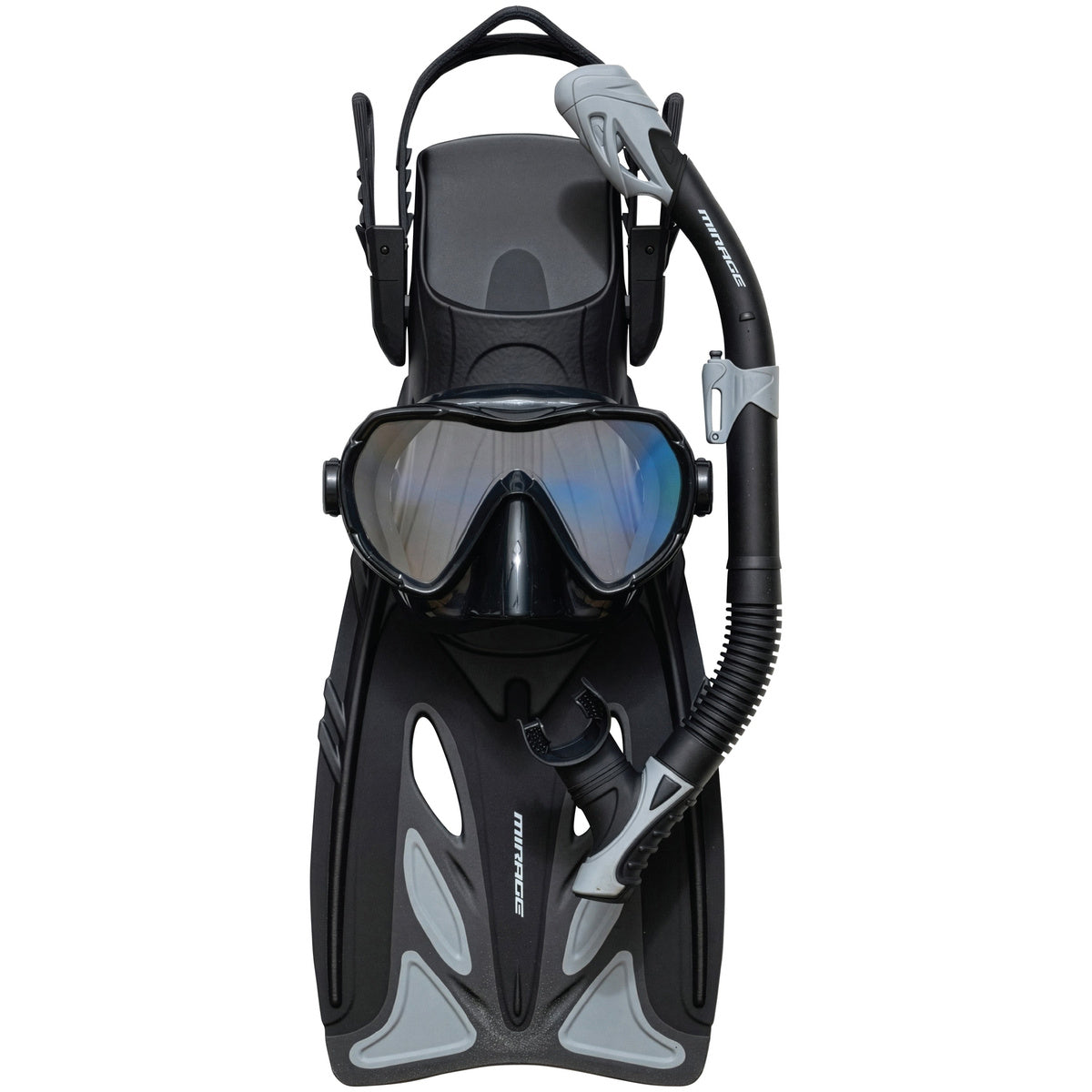 Infinity Adult Dry Silicone Mask, Snorkel & Fin Set (Black)