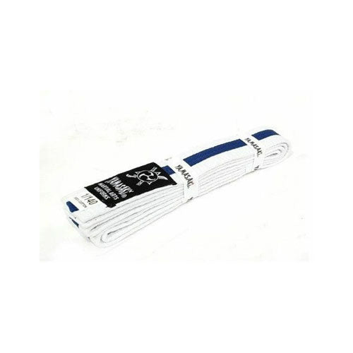 Yamasaki White Martial Arts Belts with Blue Stripe