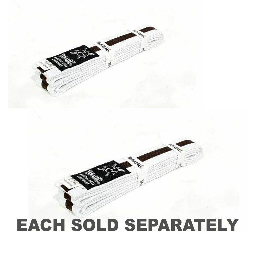 Yamasaki White Martial Arts Belts with Brown Stripe