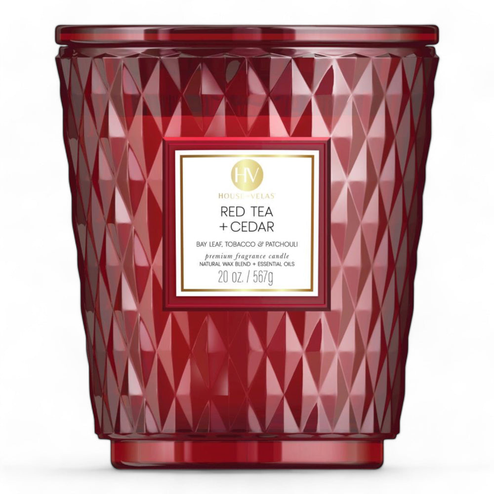 Red Tea and Cedar Coloured Glass Candle 595g
