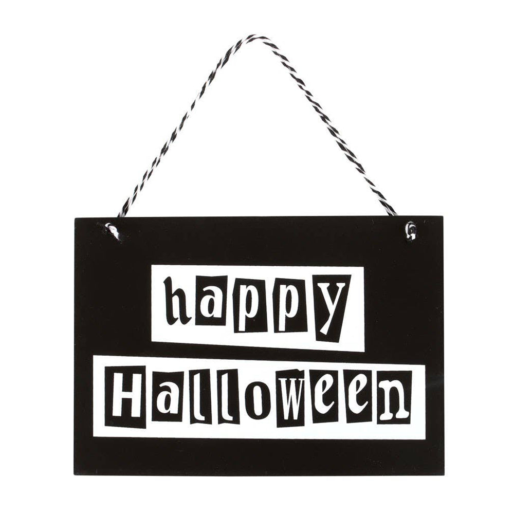 Happy Halloween Black and White Hanging MDF Sign
