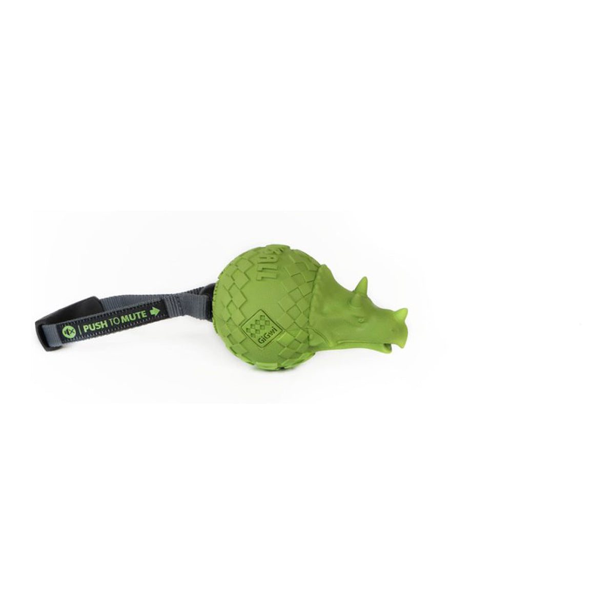 Gigwi Dinoball Triceratops Push to Mute Dog Toy  (Green)