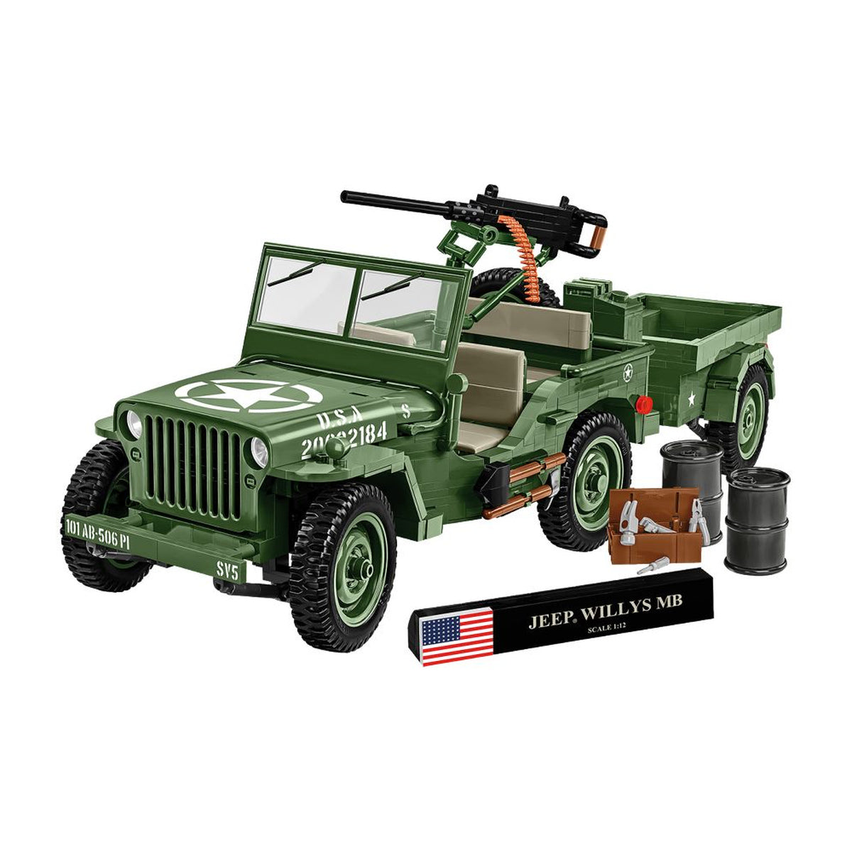 World War 2 Willys MB + Trailer Exclusive (1580 Pcs)