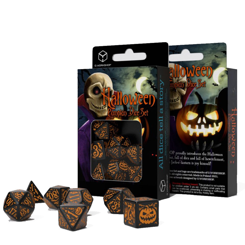 Q Workshop Halloween Pumpkin Dice Set 7pcs (Black/Orange)
