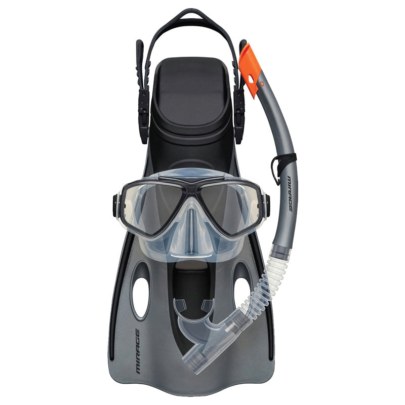 Ezi-Travel Adult Silicone Mask, Snorkel & Fin Set (Silver)