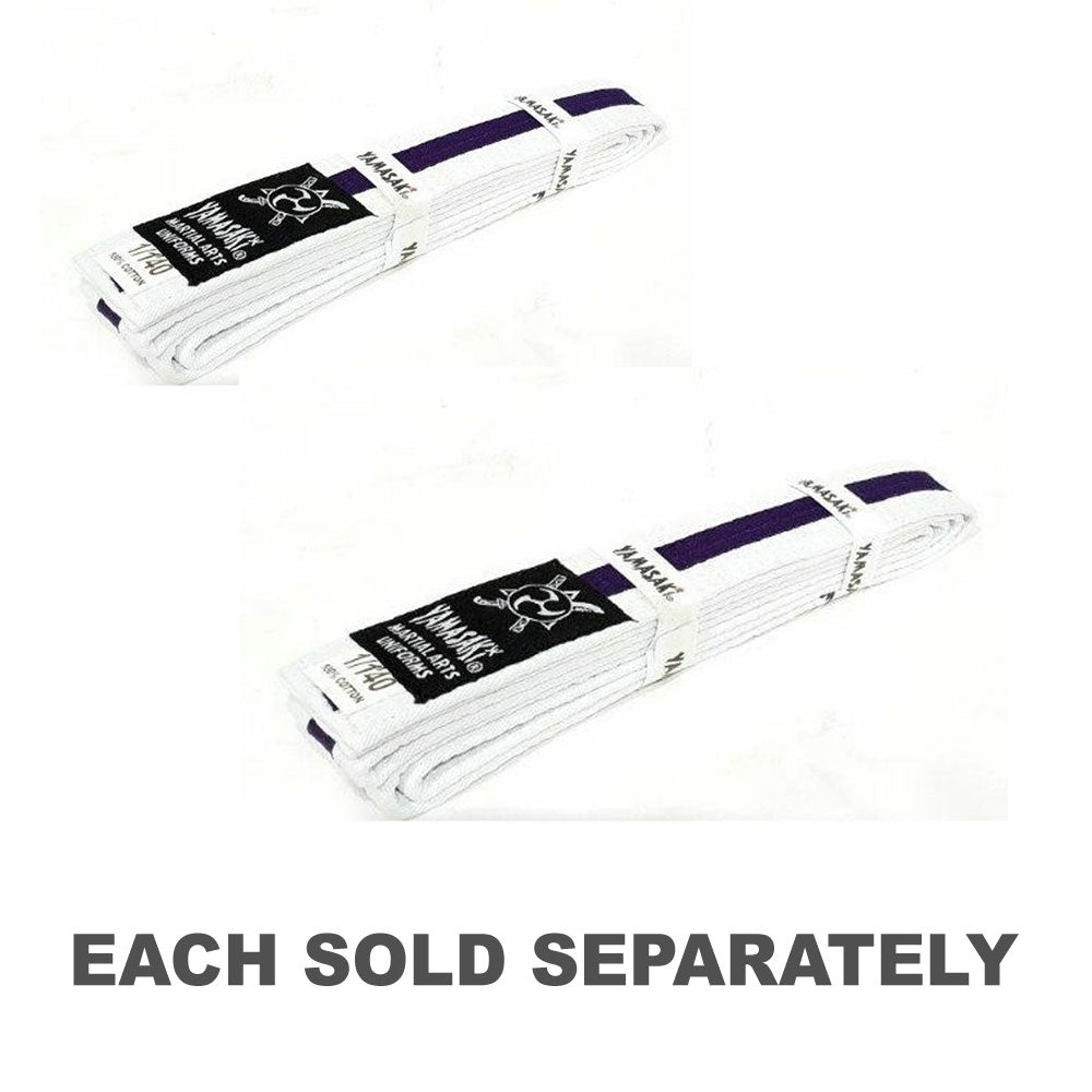 Yamasaki White Martial Arts Belts with Purple Stripe