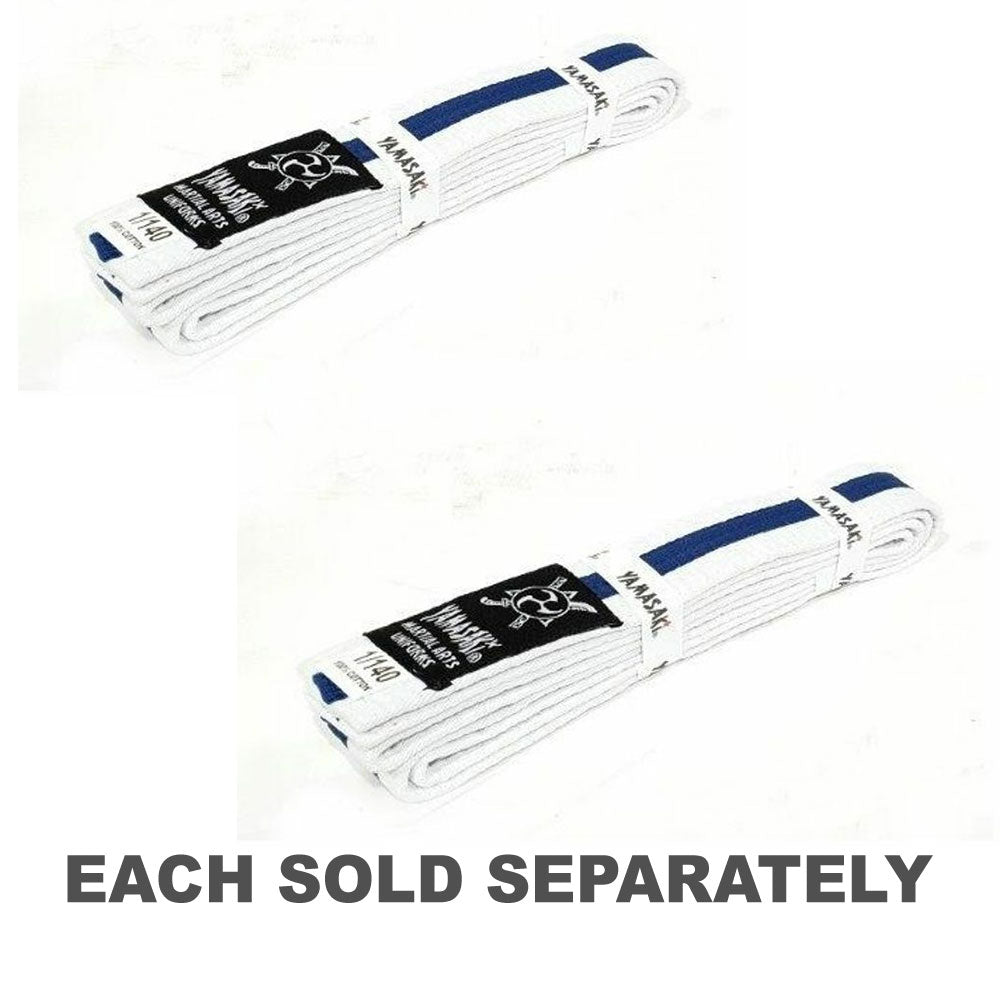 Yamasaki White Martial Arts Belts with Blue Stripe