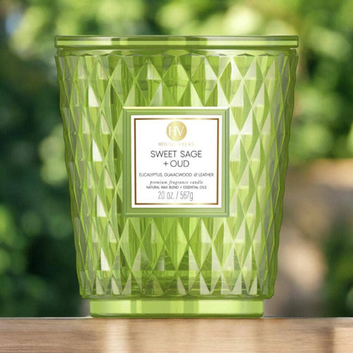 Sweet Sage & Oud Coloured Glass Candle 595g