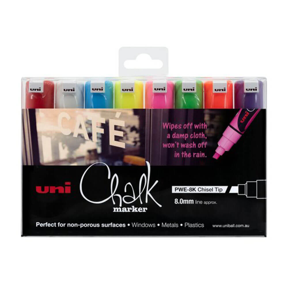 Uni Chalk Marker 8.0mm Chisel Tip Assorted