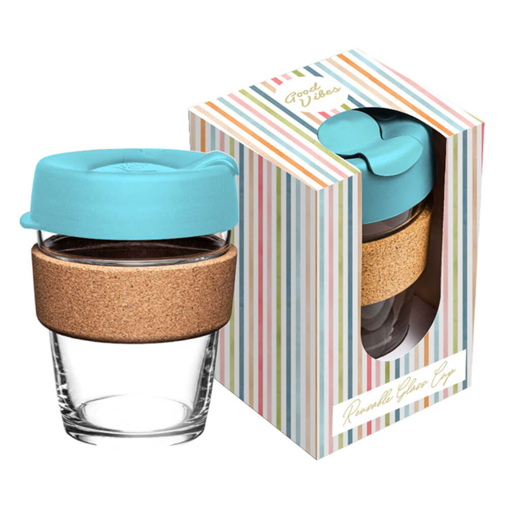 Double Walled Glass Cup w/ Silicon Lid 340mL