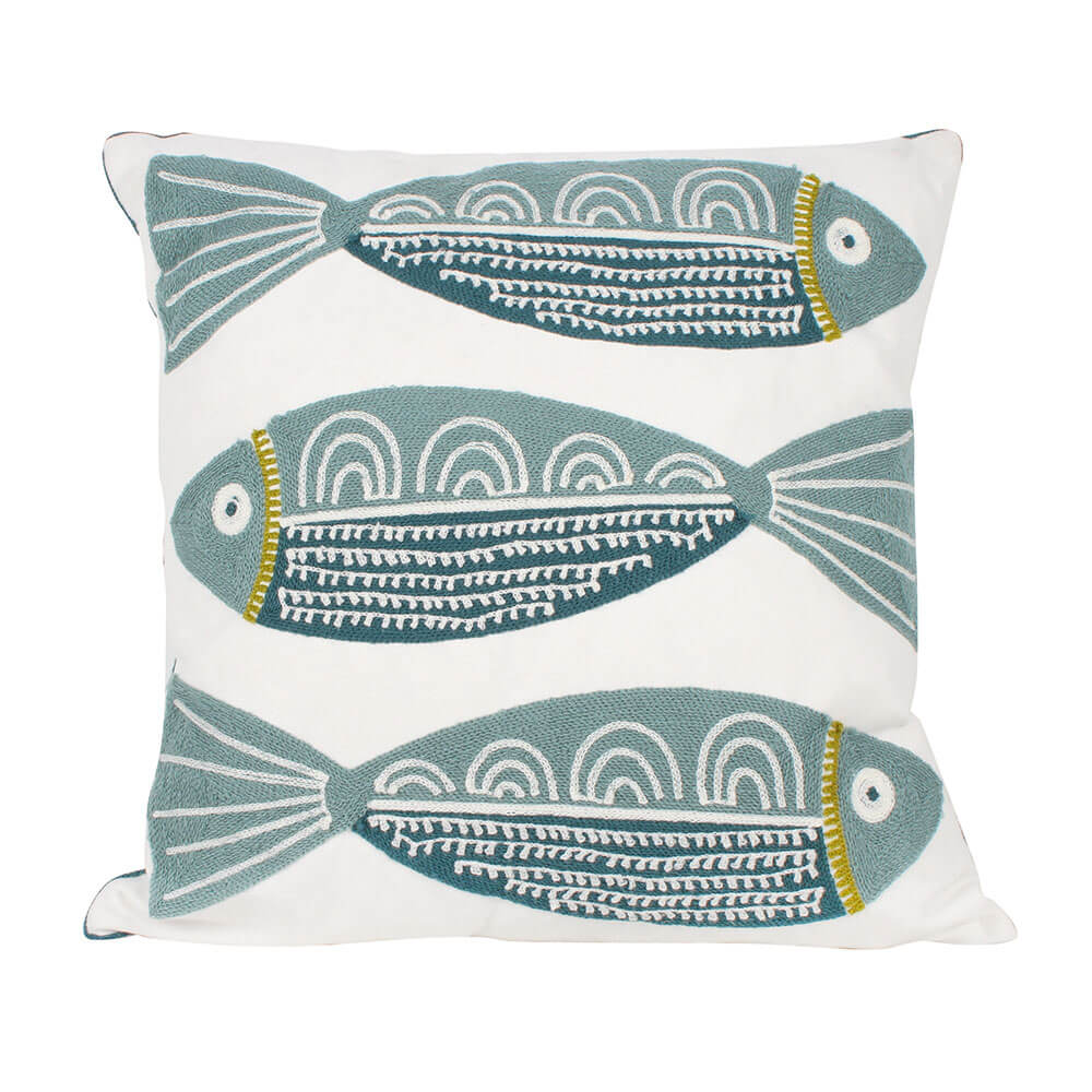 Finley 3 Fish Embroidered Cushion (43x43cm)