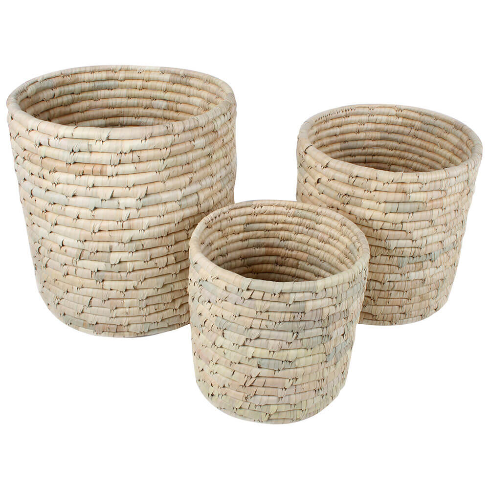 Ekka Seagrass and Date Leaf Round Baskets 3 Sets Large 30cm