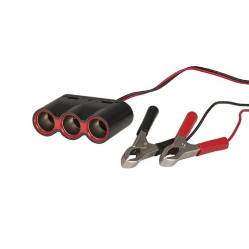 3 Way Lighter Socket with Battery Clips and USB Charge Ports