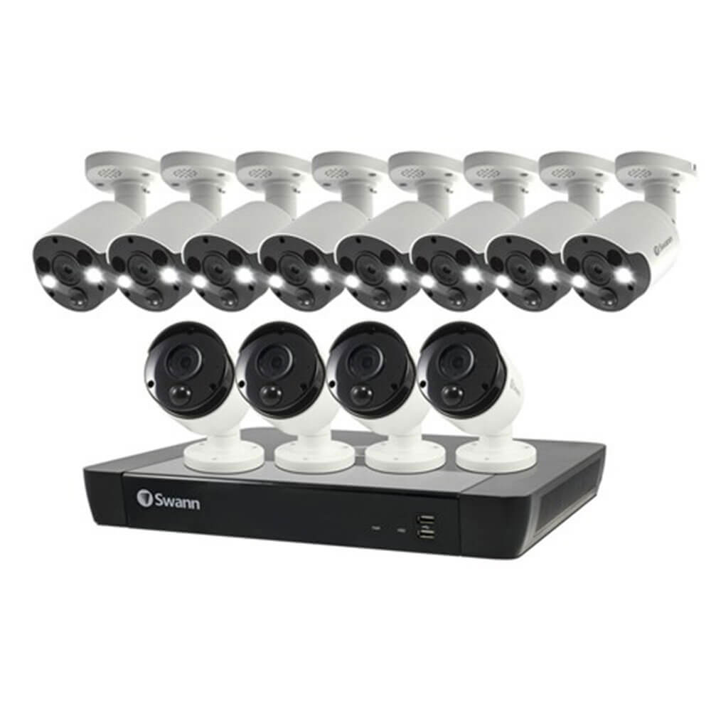 Swann 16Ch 4K NVR Kit with 8x PIR Spot Light & 4x 4K PIR Cam