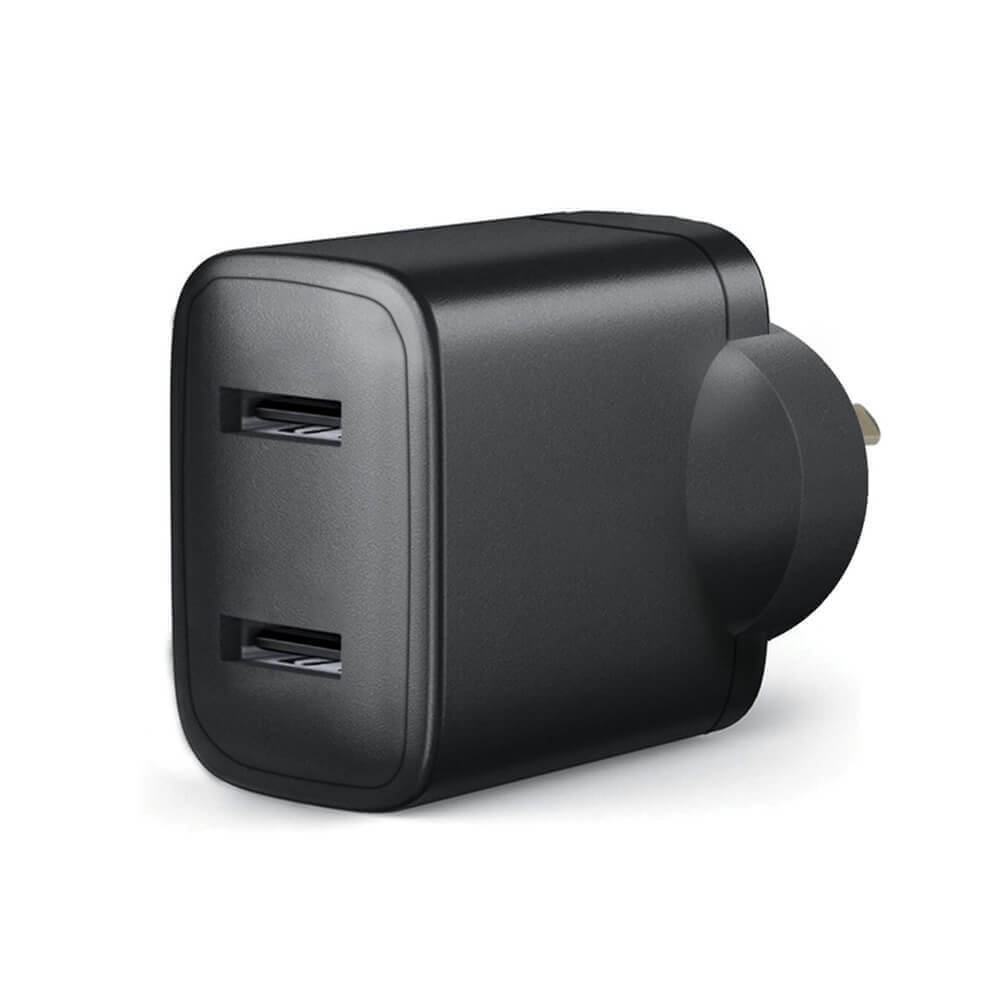 Dual USB Mains Power Adaptor Black (5VDC)