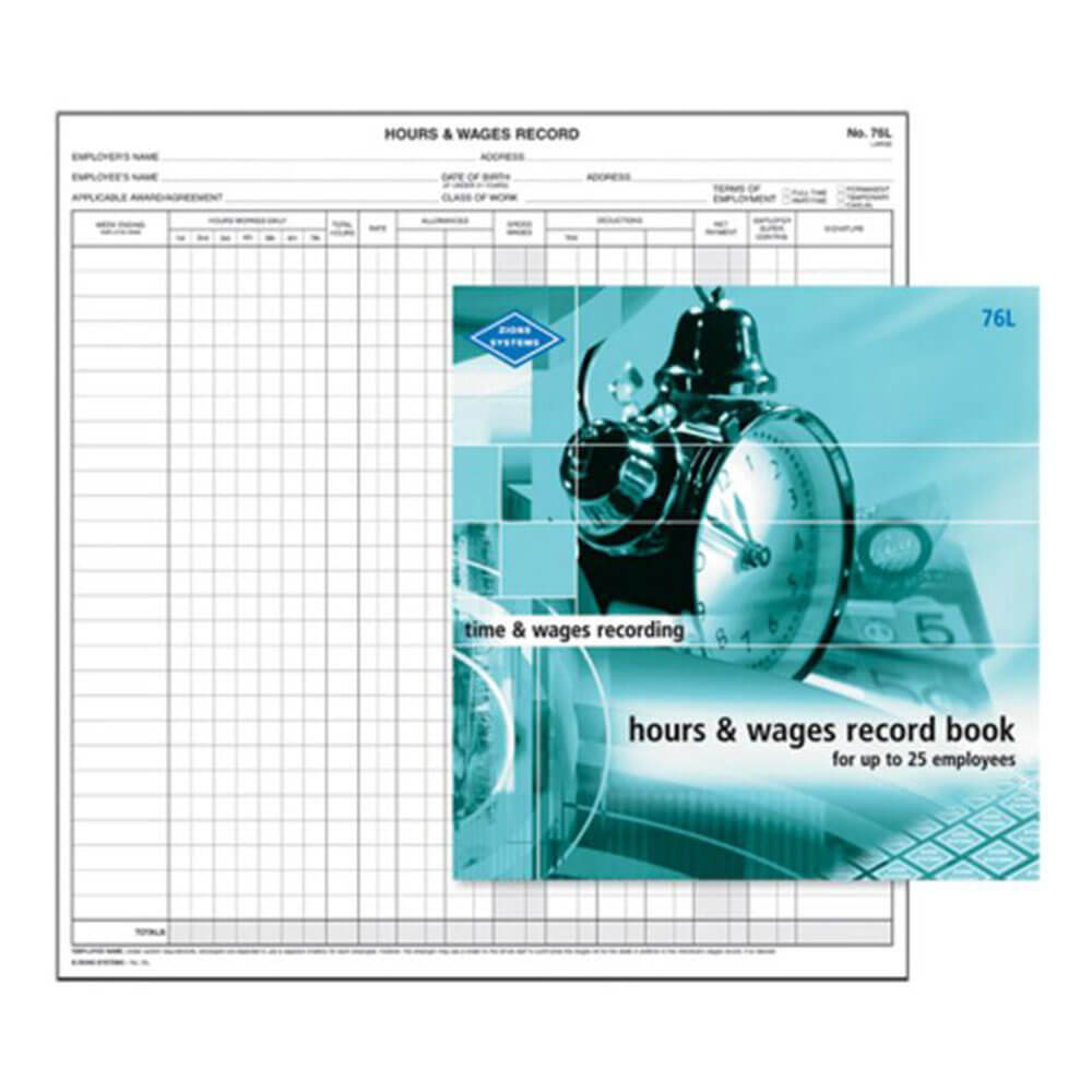 Zions Hours and Wages Record Book (76 Lines)