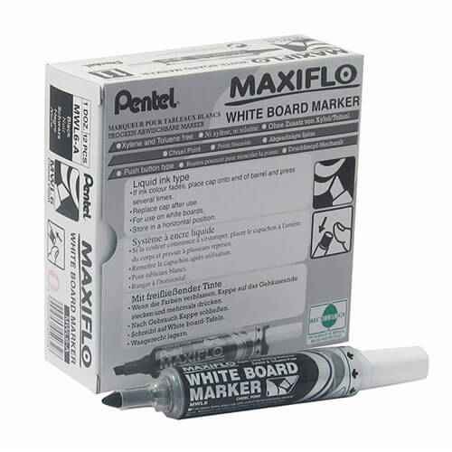 Pentel Maxi Chisel Tip Whiteboard Marker Black (Box of 12)